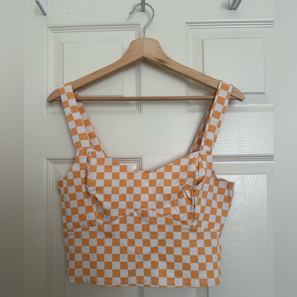 Checkered Mustard Yellow and White Crop Top